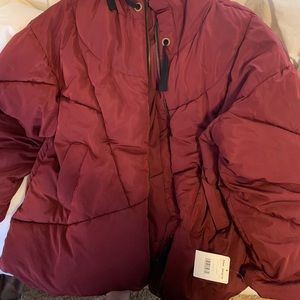 Free people maroon puffer jacket, size medium.